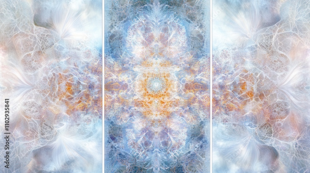 Poster Abstract, ethereal design with soft colors and intricate patterns.