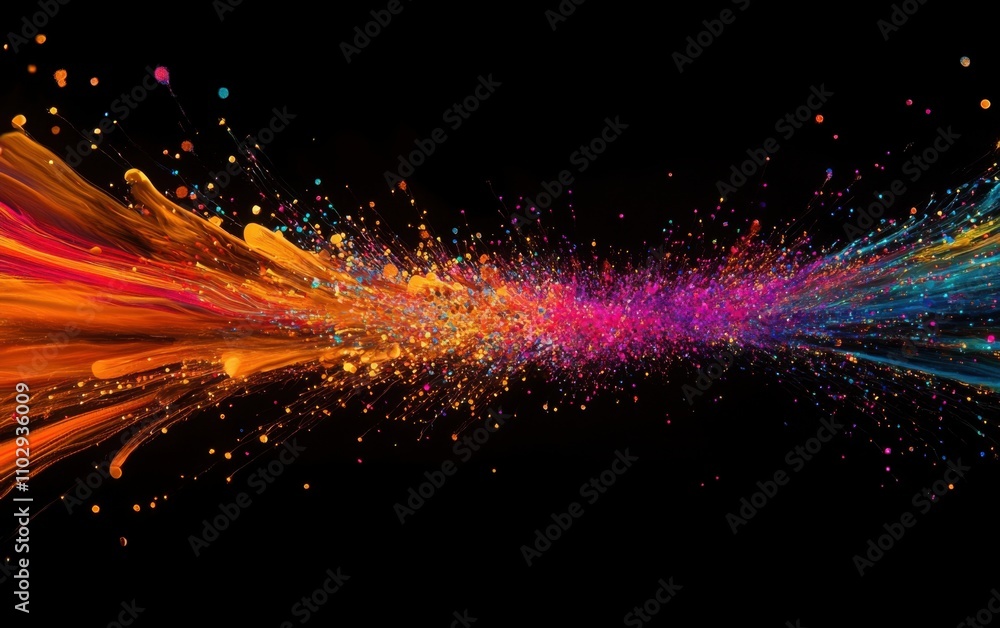 Poster firework explosion, capturing intricate details of colorful sparks and light trails
