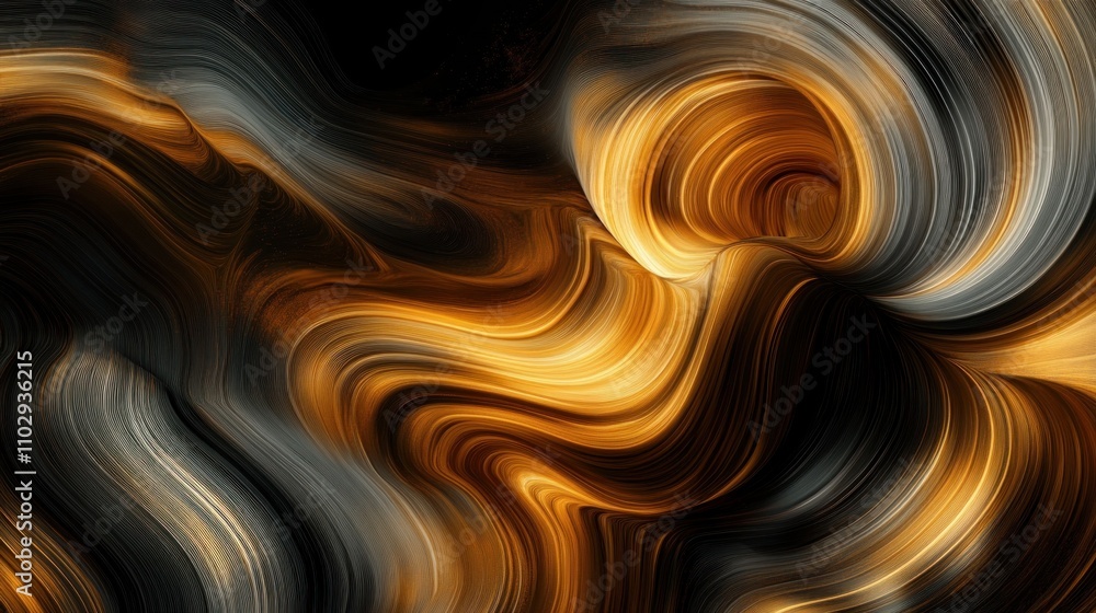 Poster abstract swirling patterns in warm tones of gold and black create a dynamic visual experience.