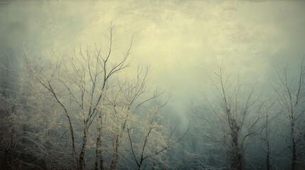 Obraz premium Frosty winter trees in soft misty light