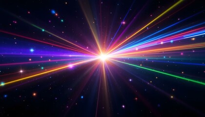 Blurred rainbow refraction overlay effect. Light lens prism effect on black background. Holographic reflection, crystal flare leak shadow overlay. Colorful rainbow disco ball light leaks texture