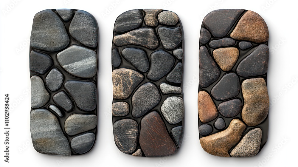 Poster three smooth stones with varied textures and colors arranged side by side.