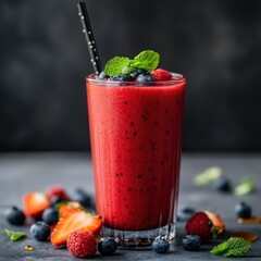 A refreshing and vibrant berry smoothie with a blend of strawberries, blueberries, and raspberries