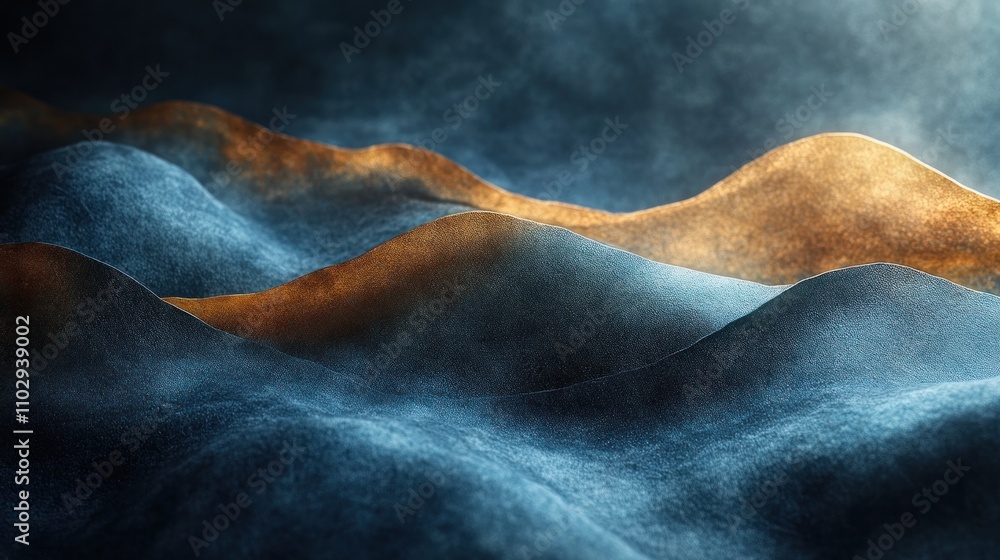 Poster abstract representation of rolling hills with contrasting colors and textures.