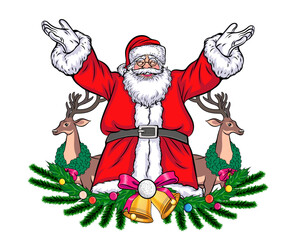 merry christmas santa and snowman reindeer elf in pop art comic style