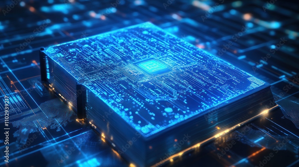 Aufkleber a futuristic microchip surrounded by glowing circuits, representing advanced technology.