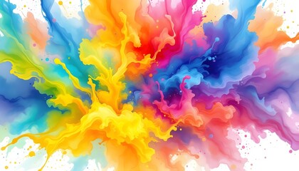 Fototapeta premium Color liquid ink splash abstract background rainbow art. Rainbow splash collage mix flow drip. Fluid wave colors yellow, red, green, blue. Liquid ink palette motion. Multicolored liquid splash