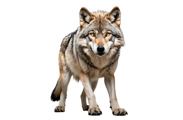 A realistic depiction of a wolf standing confidently, showcasing its features and posture.