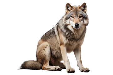 Obraz premium A realistic depiction of a wolf sitting gracefully, showcasing its fur and features.