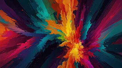 Beautiful abstract background. Vibrant splashes of paint in various colors against a contrasting black background create a dynamic visual effect. Generative AI

