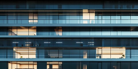 Sleek Modern Building at Dusk: Architectural Details and City Views