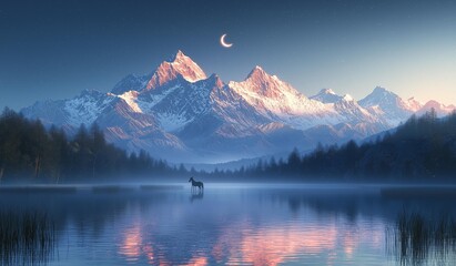 AI generator images of large ponds, reservoirs, dams with clear, clean water, beautiful mountain range, beautiful mountain scenery