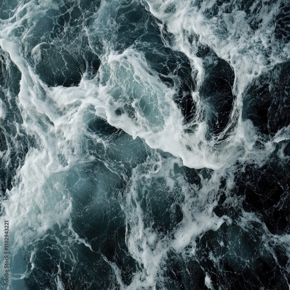 Aufkleber aerial view of turbulent ocean waves creating dynamic patterns and textures.
