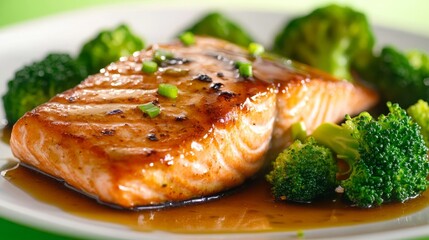 Fresh Salmon with Broccoli in Culinary Presentation