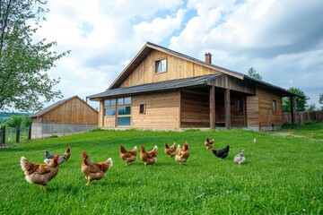 Fototapeta premium Group of chicken in the modern farm