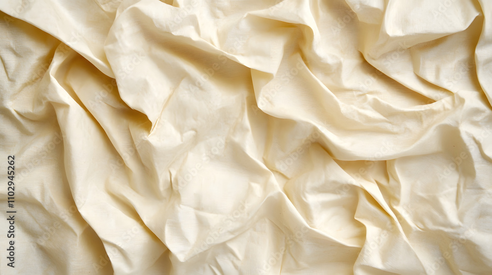 Poster cream-colored fabric with soft, flowing wrinkles and folds. textured background with subtle light an