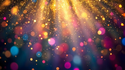 Colorful spotlight with glitter sparkles rays lights bokeh Festive Elegant abstract background.Dust sparks background. illustration