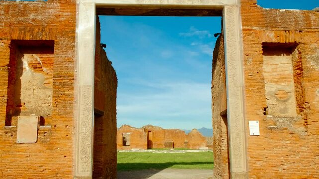 Portico della Concordia Augusta and Building of Eumachia, Pompeii, Naples, Campania, Italy, an ancient Roman city buried by Vesuvius in 79 AD