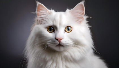 Obraz premium Elegant Portrait of a Fluffy White Cat in a Professional Studio