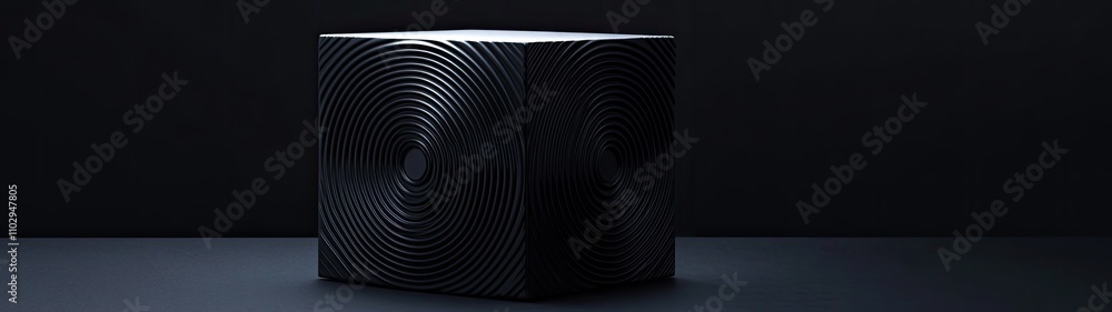 Poster black cube with concentric circular design