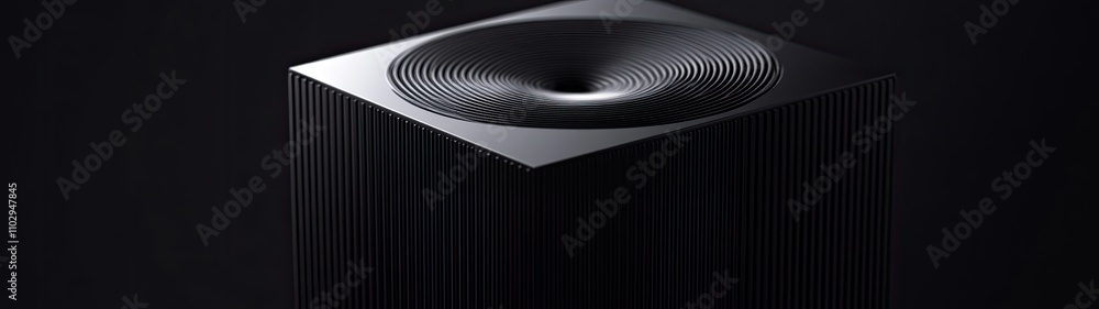 Poster abstract black cube with concentric circular design