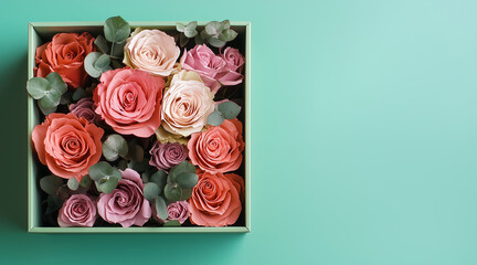 Mint Mambo color matching Square flower box, Senior florists, Simple style, Minimalism, Top view