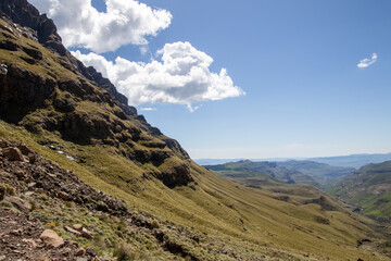 View down the valley from midway up Sani Pass in KZN in South Africa
