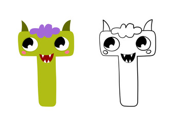 Vector cartoon illustration of monsters letter english alphabet. Color and outline drawing. Coloring book for primary children.
