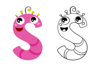 Vector cartoon illustration of monsters letter english alphabet. Color and outline drawing. Coloring book for primary children.
