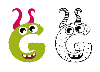 Vector cartoon illustration of monsters letter english alphabet. Color and outline drawing. Coloring book for primary children.
