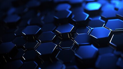 Fototapeta premium Abstract blue hexagonal pattern with glossy surface and depth