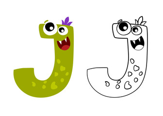 Vector cartoon illustration of monsters letter english alphabet. Color and outline drawing. Coloring book for primary children.
