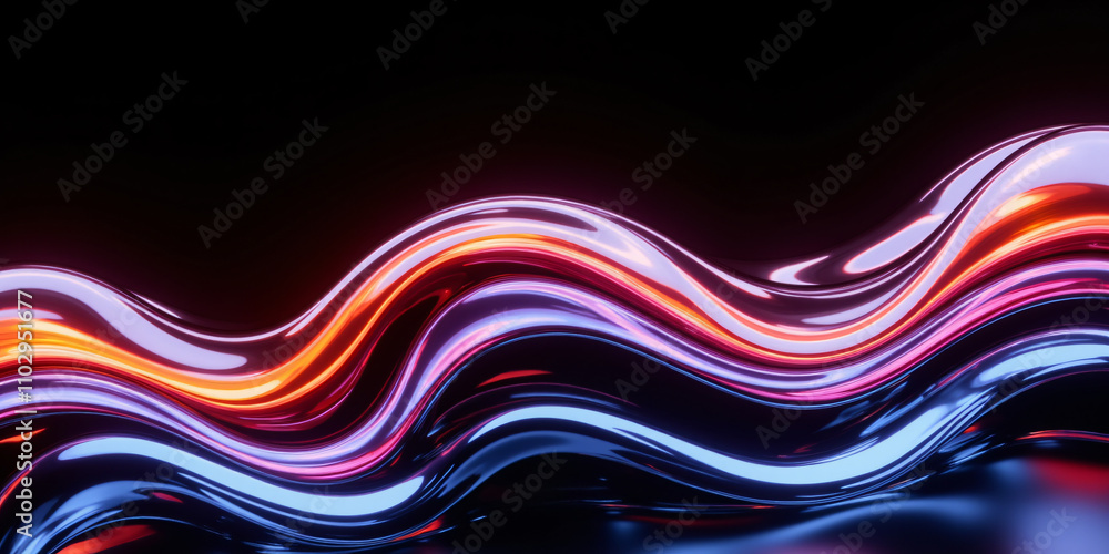 Aufkleber an abstract design showcasing fluid waves of red and blue colors against a black background, creatin
