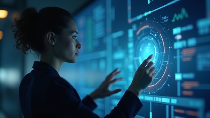 A Business Professional Interacts With Advanced Technology in a Modern Office Setting During a Collaborative Meeting