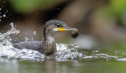 AI generator image of Little cormorant, Javanese cormorant, Phalacrocorax pygmeus.Pigmy cormorant, Food Habits of Little Cormorant,Found distributed in Europe, Africa and Asia,including India,China