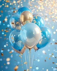 Colorful Balloon Arrangement with Confetti on a Celebratory Background