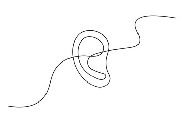 Obraz premium Ear continuous single line art and isolated outline vector illustration 