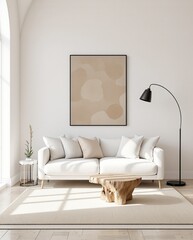 Modern Minimalist Living Room with Neutral Palette and Artistic Decor