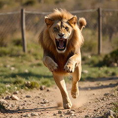 angry lion jumping