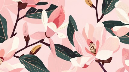 Pink Magnolia Illustration - a graceful and artistic depiction of blooming magnolias. The soft pink hues enhance the delicate and elegant aesthetic of the design.