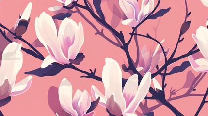 Pink Magnolia Illustration - a graceful and artistic depiction of blooming magnolias. The soft pink hues enhance the delicate and elegant aesthetic of the design.