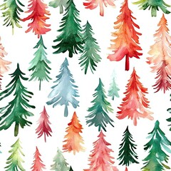 Obraz premium Seamless Christmas tree pattern. Winter watercolor forest illustration