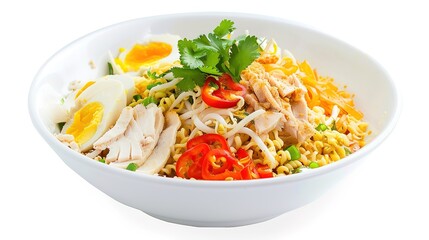 Instant Noodles on a White Background - A Tempting and Convenient Food Display. The Colorful and Enticing Instant Noodles on the Plain White Background, with Their Rich Flavors and Varied Textures