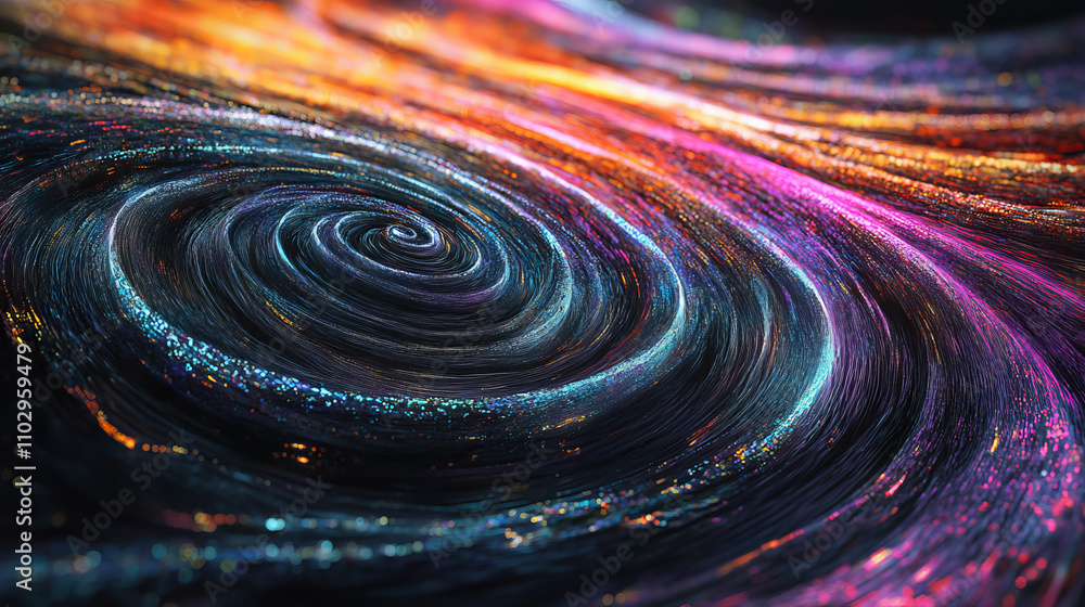 Poster global networks, massive data, and advanced technology like blockchain are shown with swirling, orbi