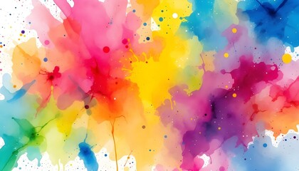 Rainbow watercolor banner background on white. Pure vibrant watercolor colors. Creative paint gradients, fluids, splashes, spray and stains. Abstract background. Watercolor hand drawn rainbow