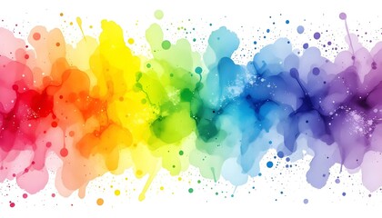 Rainbow watercolor banner background on white. Pure vibrant watercolor colors. Creative paint gradients, fluids, splashes, spray and stains. Abstract background. Watercolor hand drawn rainbow