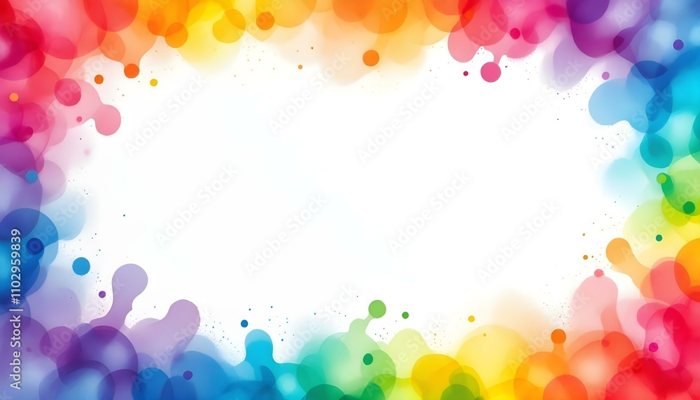 Fototapete rainbow watercolor border with space for your text. rainbow colorful watercolor splash on white pape