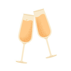 Two сhampagne glasses. Cheers. Party toast. Happy New Year. Alcohol drink. 