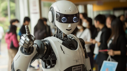 A special robot is pointing.