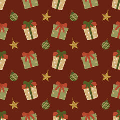 Vintage Color Christmas Seamless Patterns with Gift box